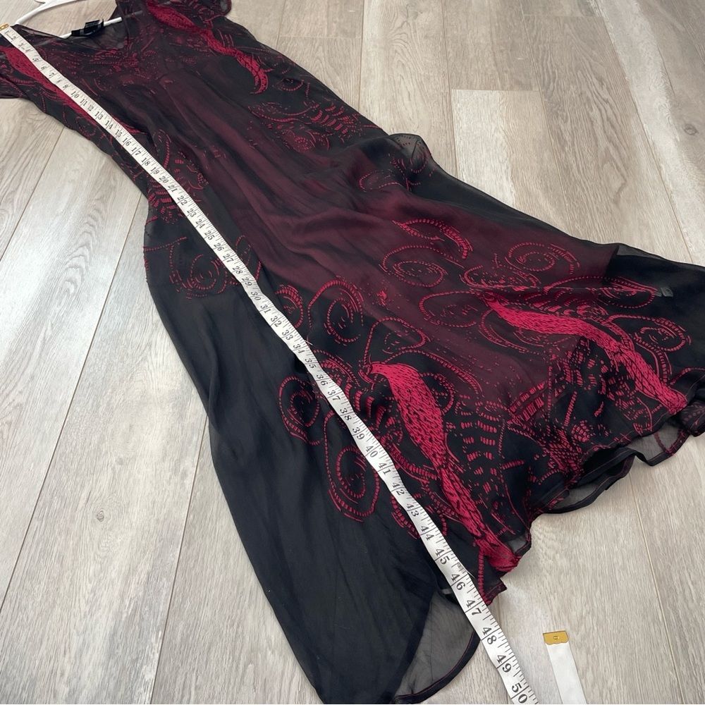 Citron Silk Dress peacock sheer midi womens Black Red medium whimsigoth feminine - Picture 5 of 7